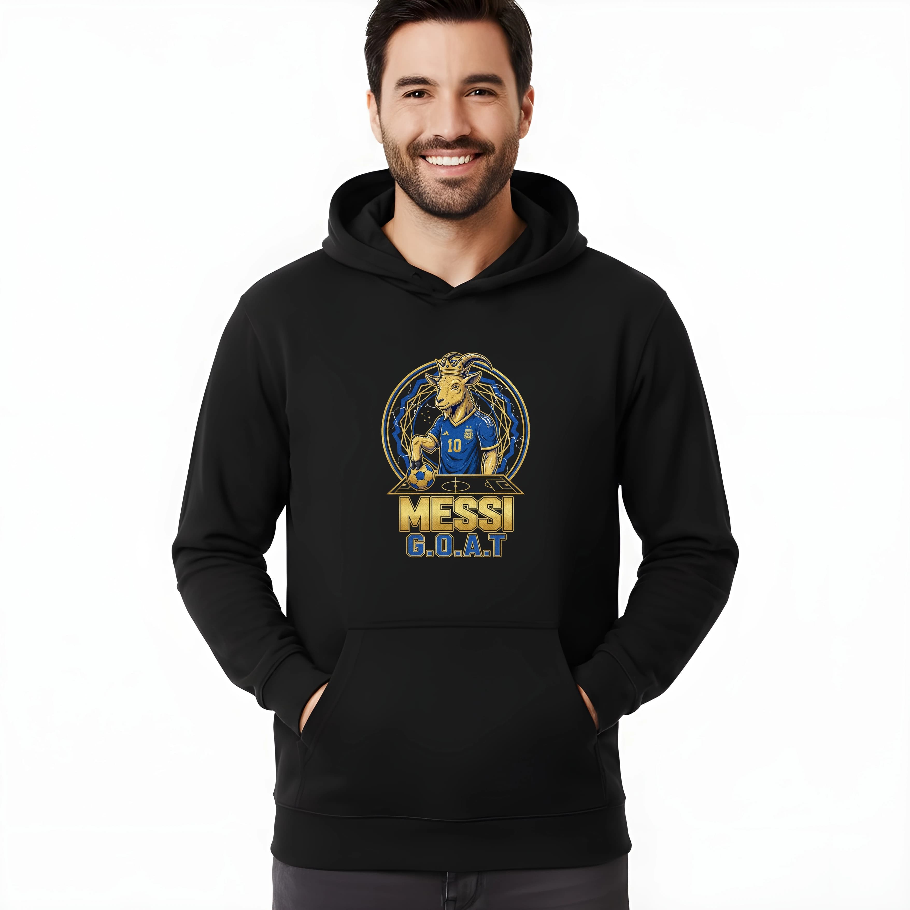 Bluza z kapturem Messi Goat ukoronowana koza Argentyna niebieski geniusz futbolu