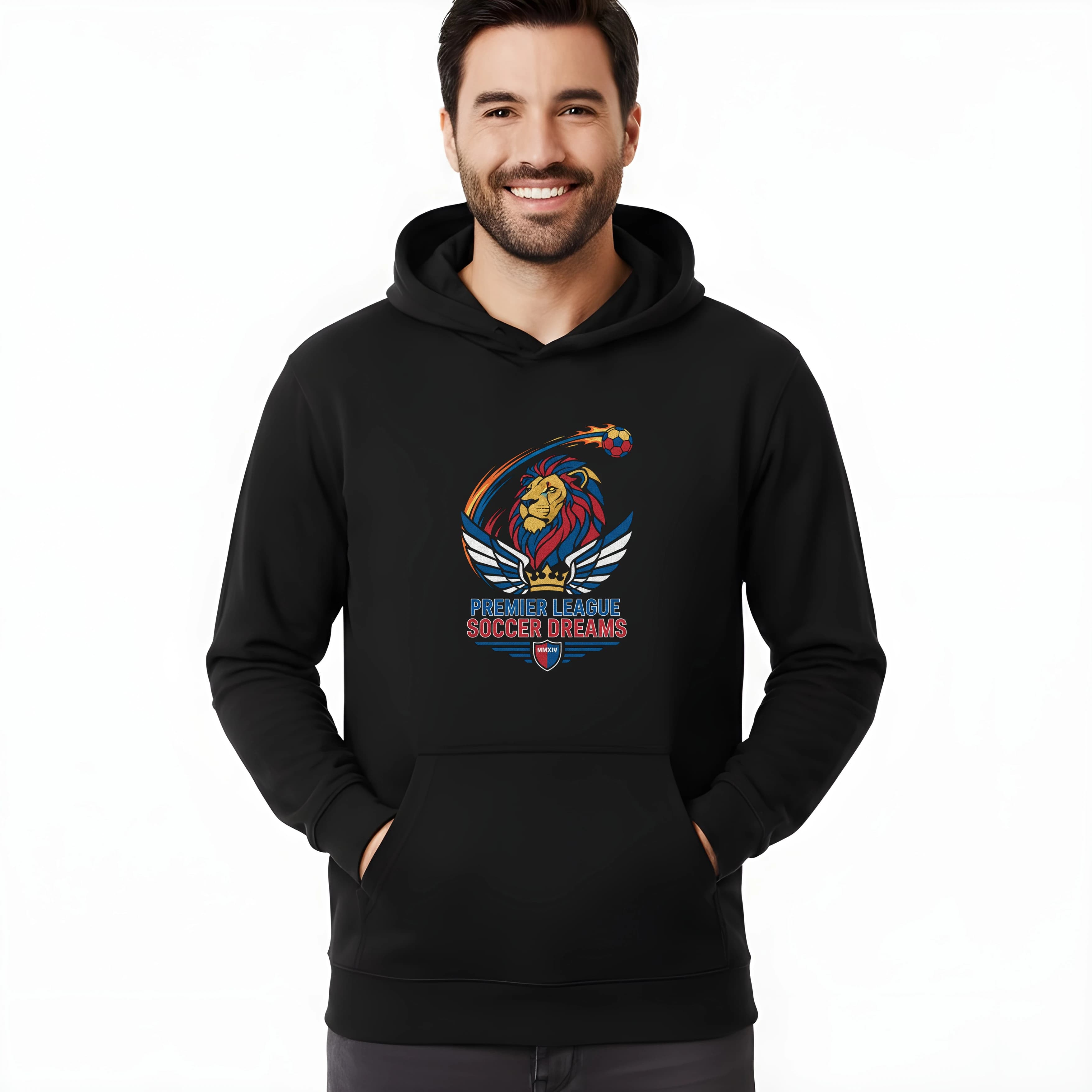 Bluza z kapturem lew Premier League płomienna piłka skrzydła i piłkarskie marzenia