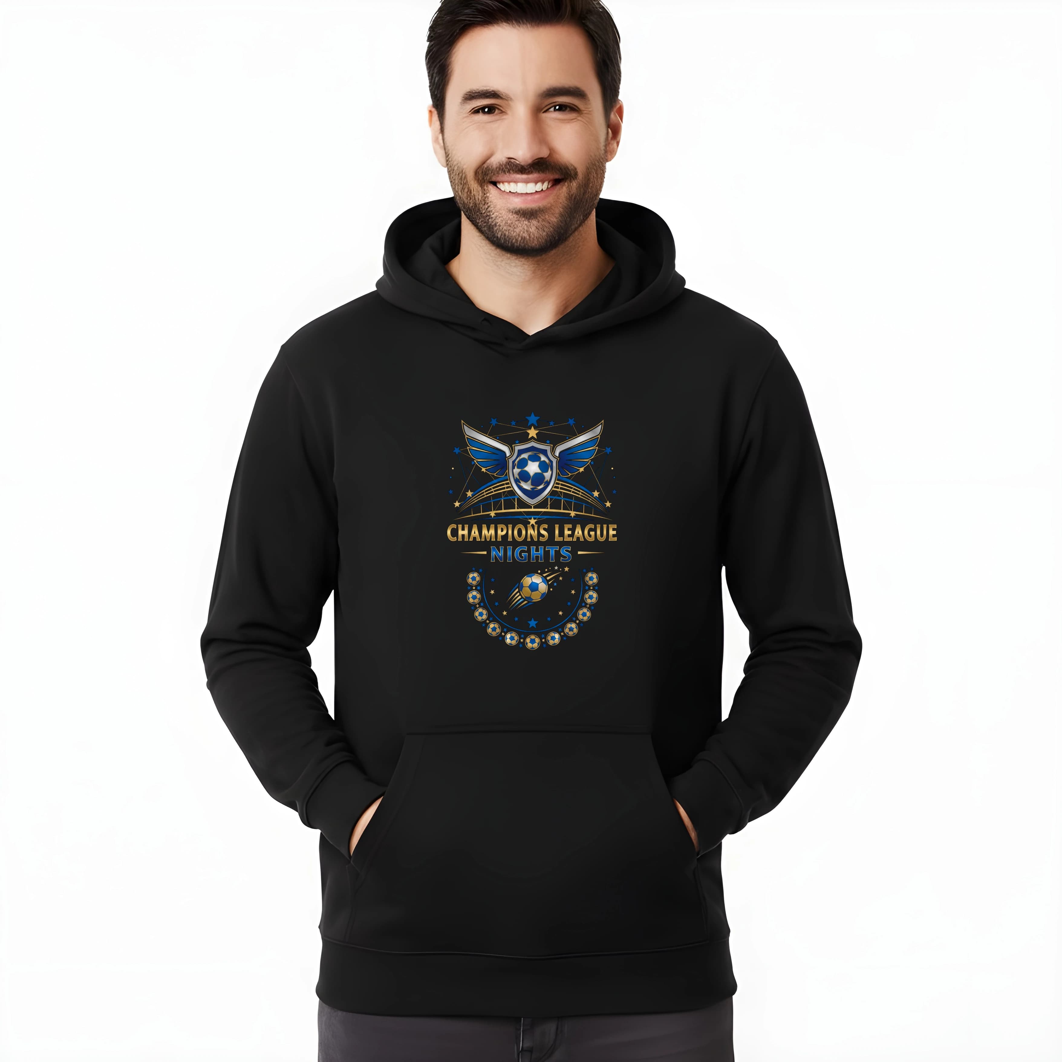 Bluza z kapturem Champions League nights złote skrzydła gwiezdna tarcza i piłkarska chwała