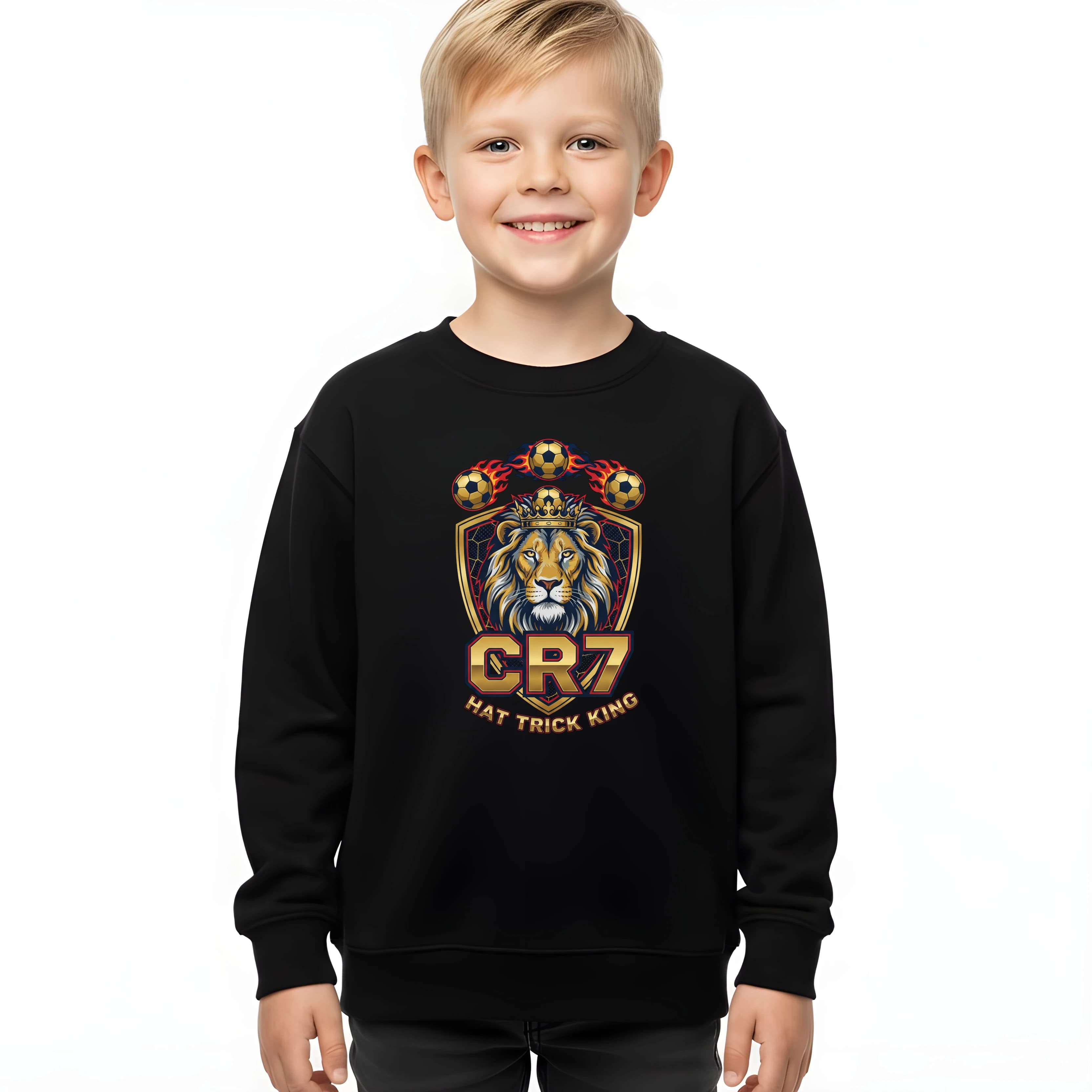 Bluza dziecięca Cr7 Król Hattricków Lwia Korona Płomienie I Złota Siła Piłkarska