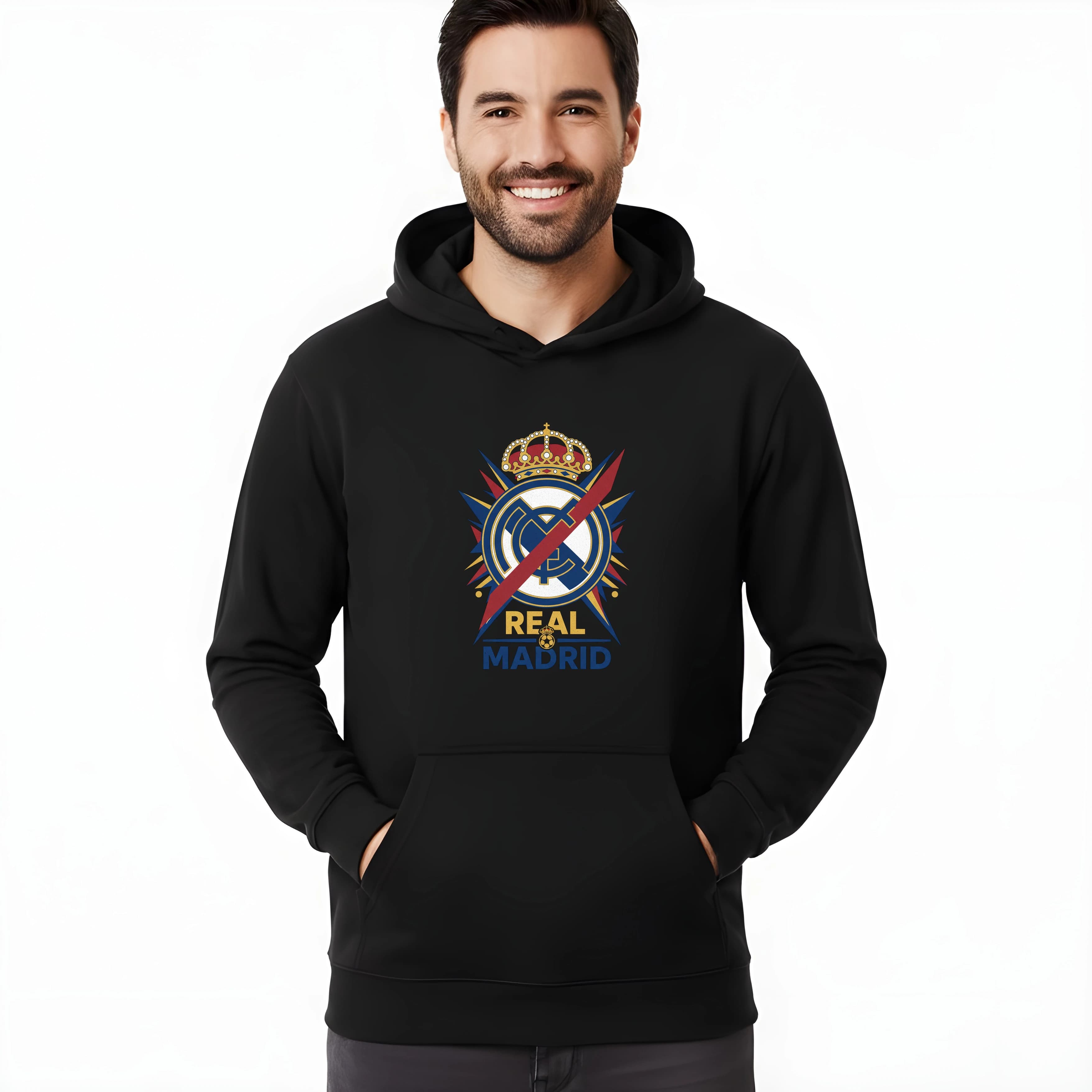 Bluza z kapturem Real Madrid złota tarcza z błyskawicą i koroną