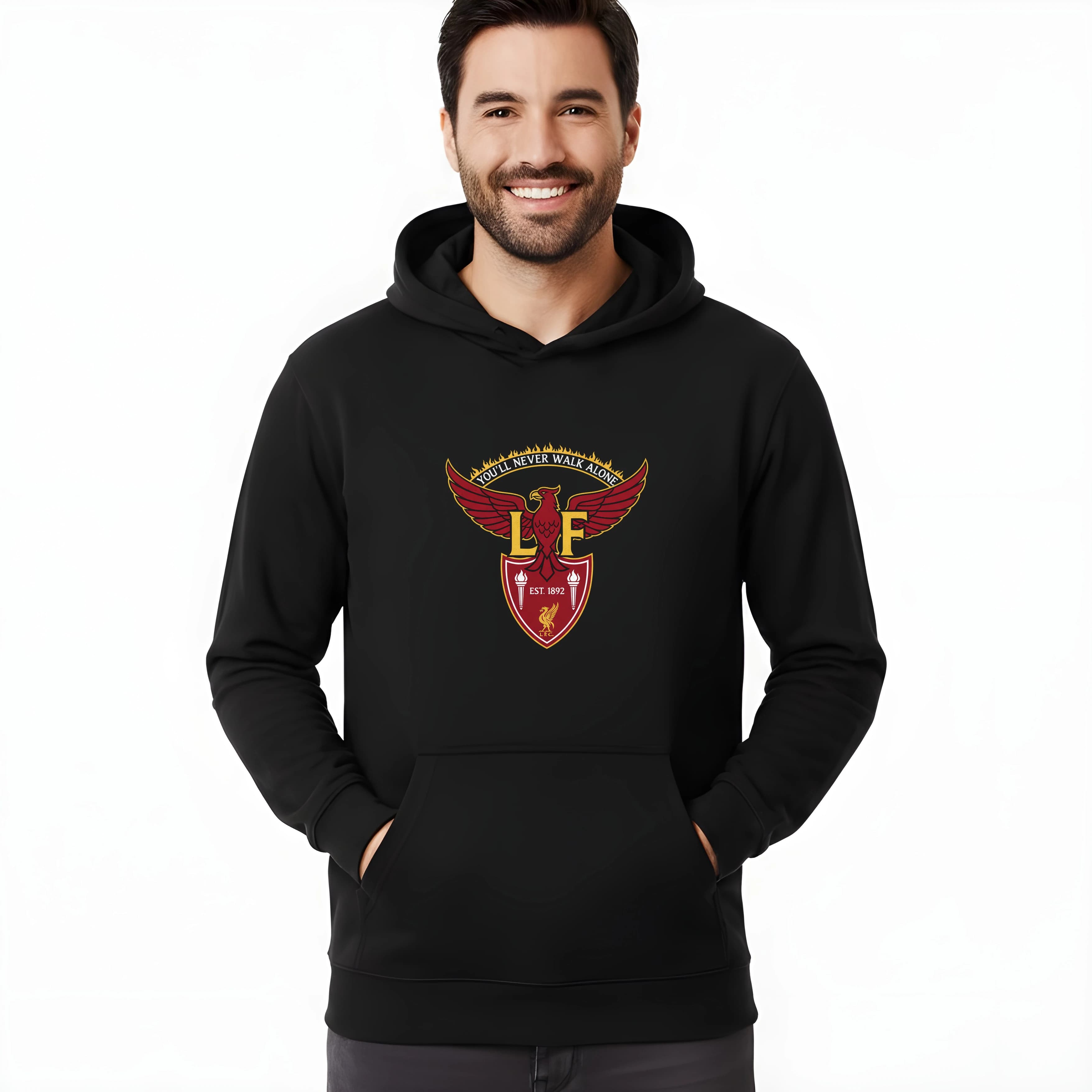 Bluza z kapturem płomienna tarcza Liverbird You'll Never Walk Alone dziedzictwo 1892