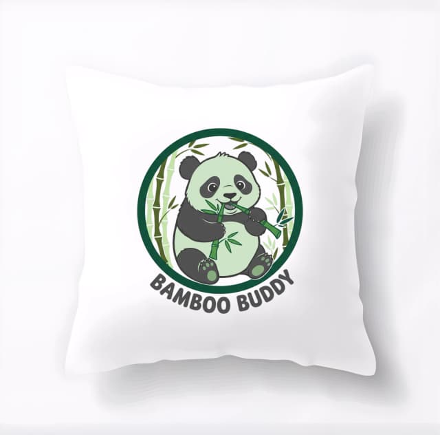 Poduszka dekoracyjna urocza panda jedząca bambus w bambusowym lesie