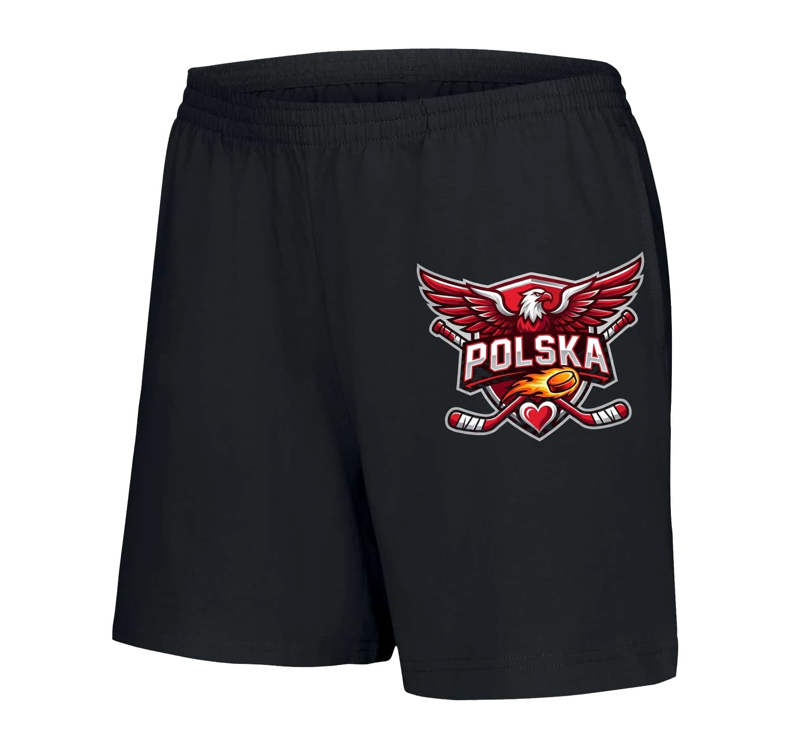 Spodenki damskie Płomienna pasja hokejowa Polska Orzeł, krążek i serce