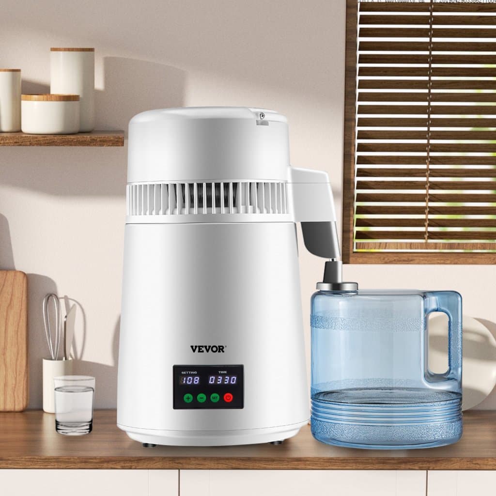 Destylator wody 4L, urządzenie do produkcji wody destylowanej 1L/H, wyświetlacz czasu i temperatury, biały