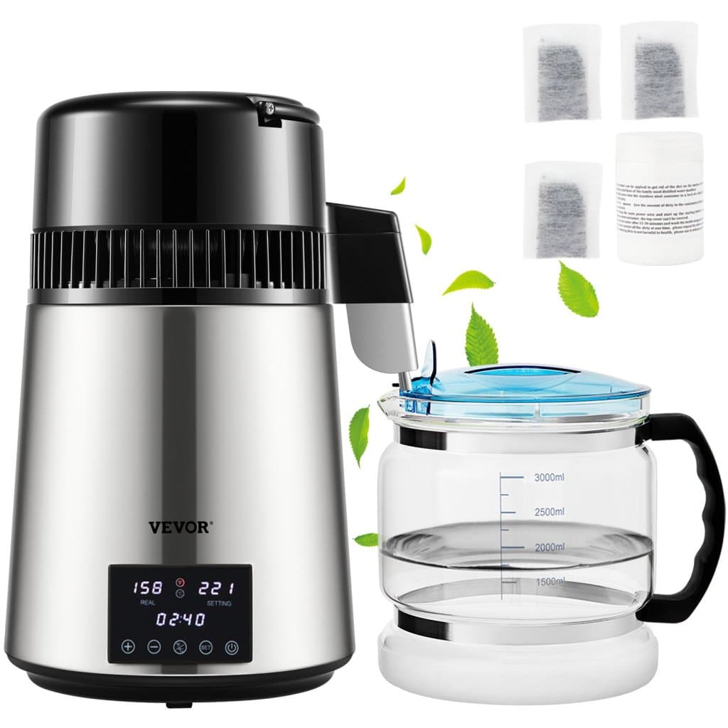 Destylator wody 4l, 1,5l/h, czas produkcji wody destylowanej, podwójny tryb temperatury, srebrny