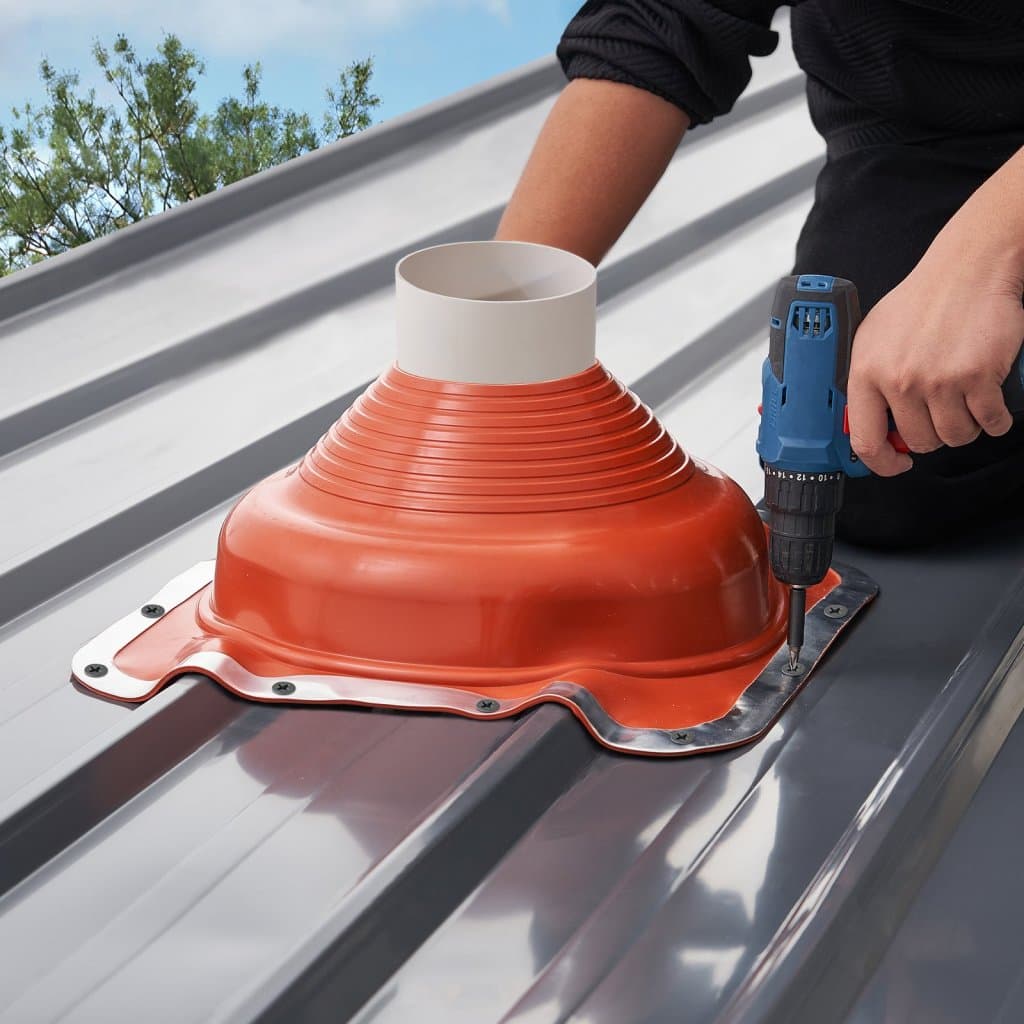 2 szt. uszczelek dachowych metalowych, silikonowych w kolorze czerwonym, odpowiednich do rur 6-1/4" - 11-3/4"