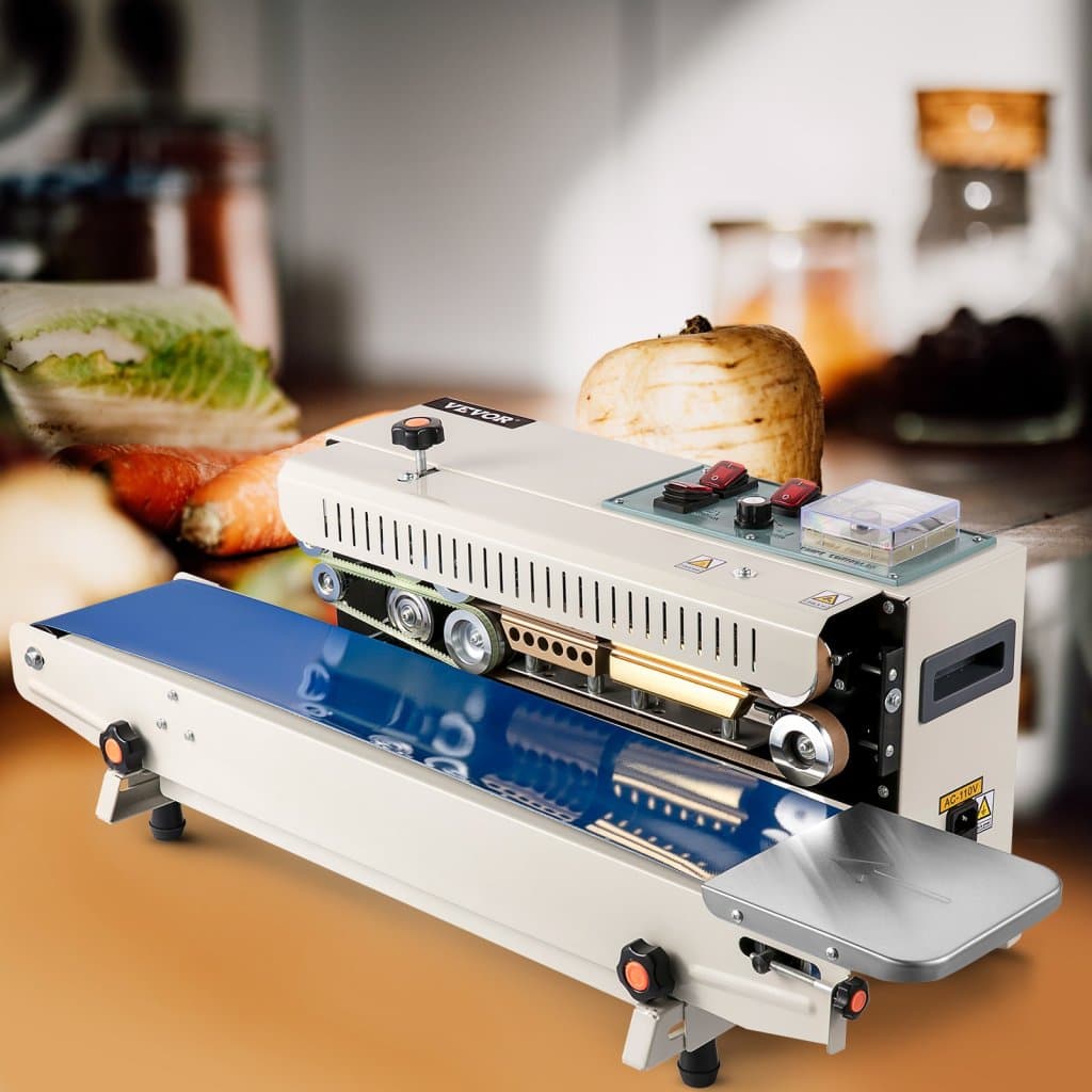 Zgrzewarka taśmowa ciągła, szerokość zgrzewu 6-15 mm, zgrzewarka pozioma FR900 220 V/50 Hz, zgrzewarka taśmowa z cyfrową kontrolą temperatury do worków z membraną PVC