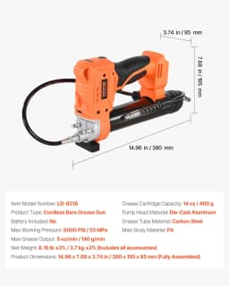 Smarownica akumulatorowa 8000 PSI 20 V Smarownica zasilana akumulatorem (tylko narzędzie) - miniatura 11