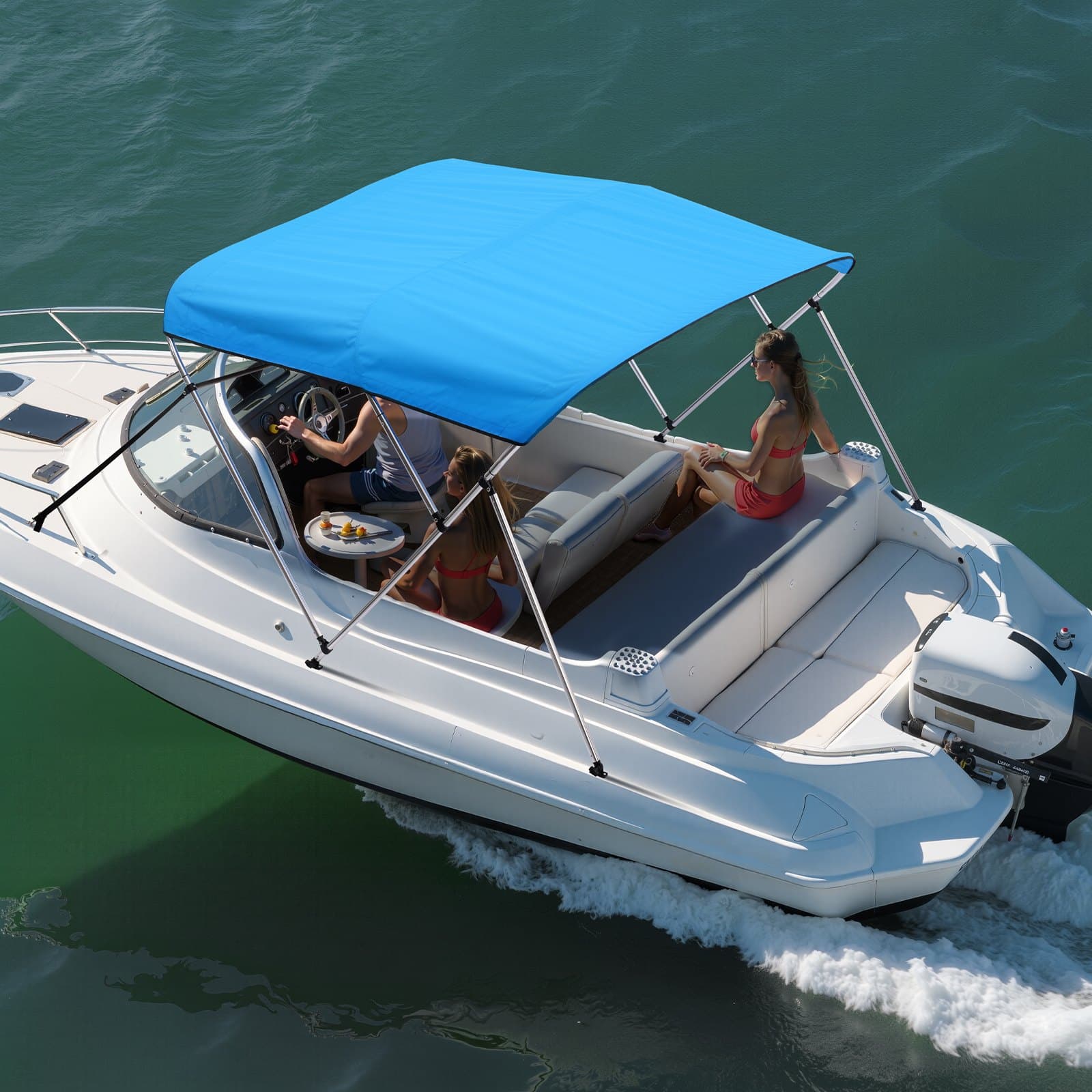Markiza Bimini do łodzi dziobowej 3 Bow Boat o długości 6 stóp, wykonana z poliestru 600D, w kolorze Pacific Blue