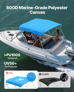 Markiza Bimini do łodzi dziobowej 3 Bow Boat o długości 6 stóp, wykonana z poliestru 600D, w kolorze Pacific Blue - miniatura 6