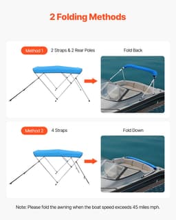 Markiza Bimini do łodzi dziobowej 3 Bow Boat o długości 6 stóp, wykonana z poliestru 600D, w kolorze Pacific Blue - miniatura 8