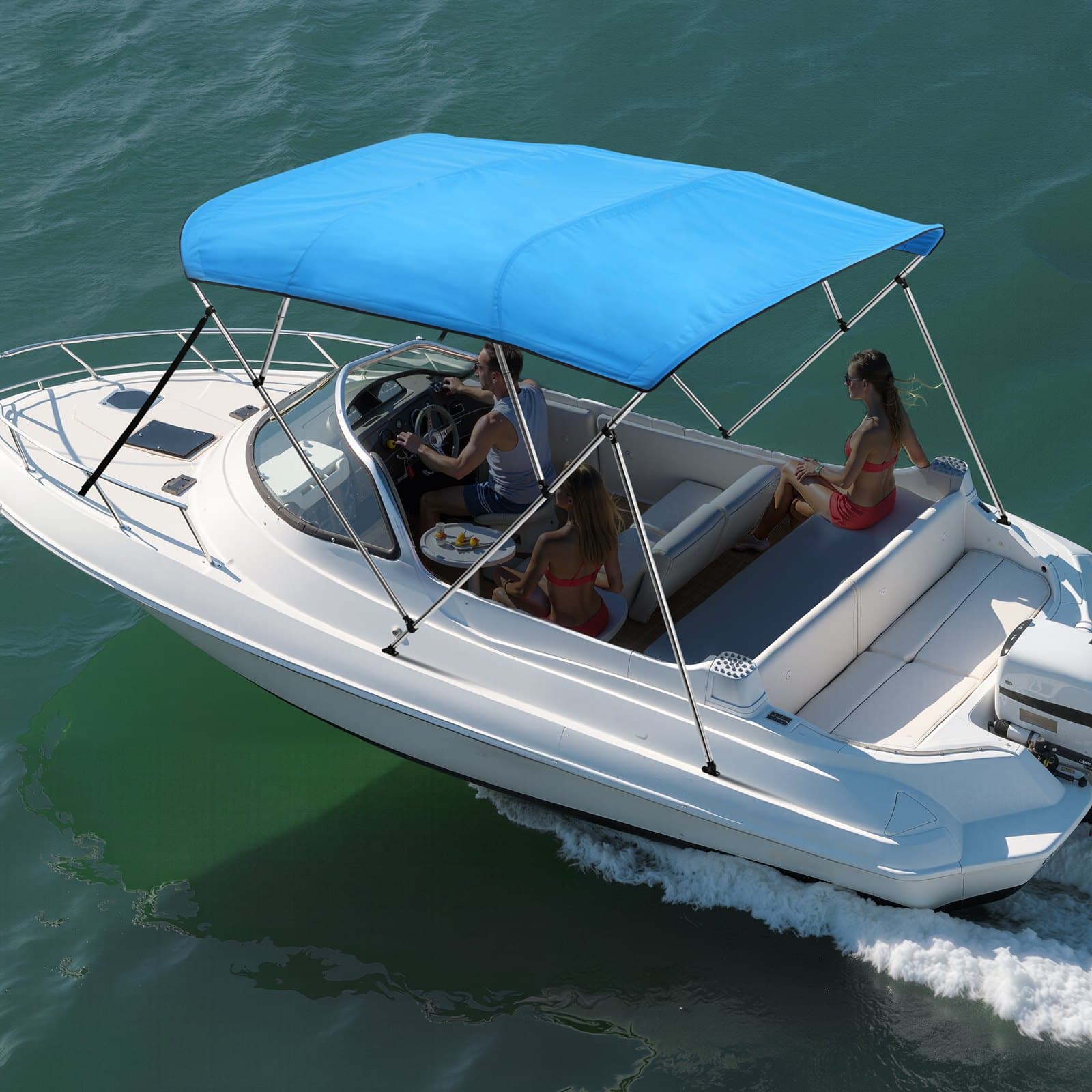 4 daszki bimini do łodzi dziobowej, 96" dł. x 73"-78" szer. x 54" wys., markiza, kolor Pacific Blue