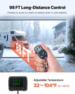 Nagrzewnica powietrza na olej napędowy 8 kW DC 12-24 V, z zużyciem paliwa 0,18-0,36 l/h, regulacją temperatury 0-40°C, z pilotem zdalnego sterowania i przełącznikiem LCD, w kolorze czarnym, do ciężarówek, łodzi, kamperów i przyczep - miniatura 8