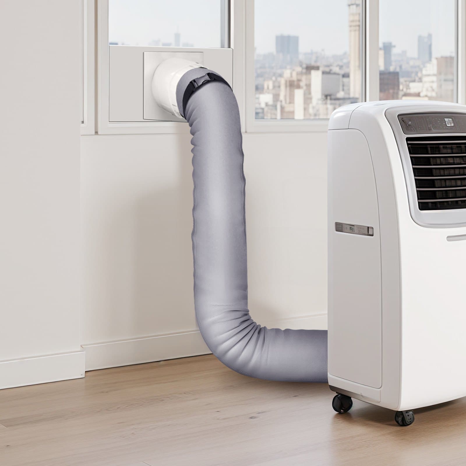 Osłona przewodu klimatyzatora, przenośna osłona przewodu wentylacyjnego klimatyzacji, osłona izolacyjna do przewodów wydechowych o średnicy 5 i 5,9 cala, łatwa instalacja z 2 regulowanymi paskami klamrowymi, szara