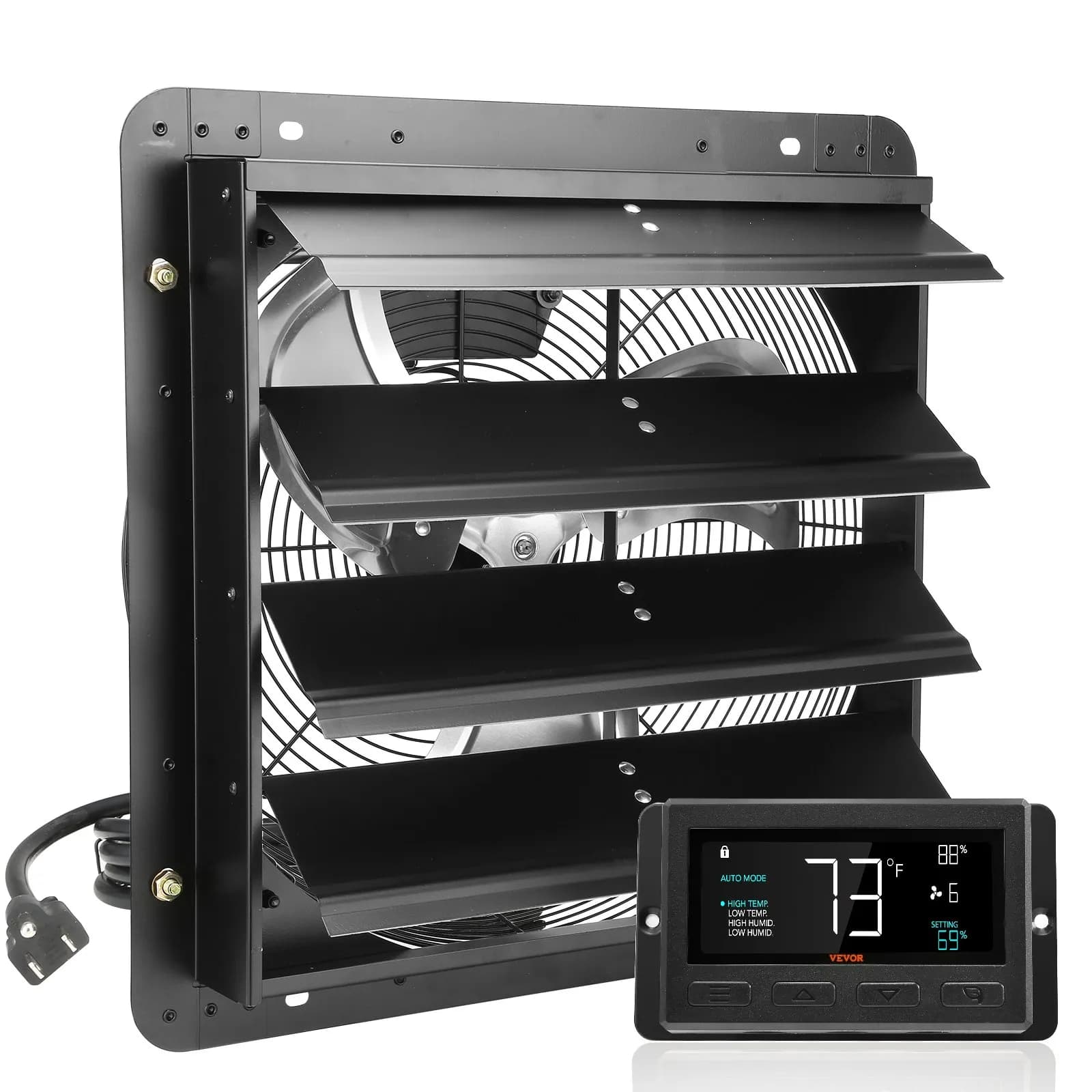 Wentylator wyciągowy żaluzjowy, 406 mm z regulatorem temperatury i wilgotności, silnik EC, 1747 CFM, wentylator ścienny o zmiennej prędkości, do montażu na strychu, wentylacja i chłodzenie szklarni, garaży, szop