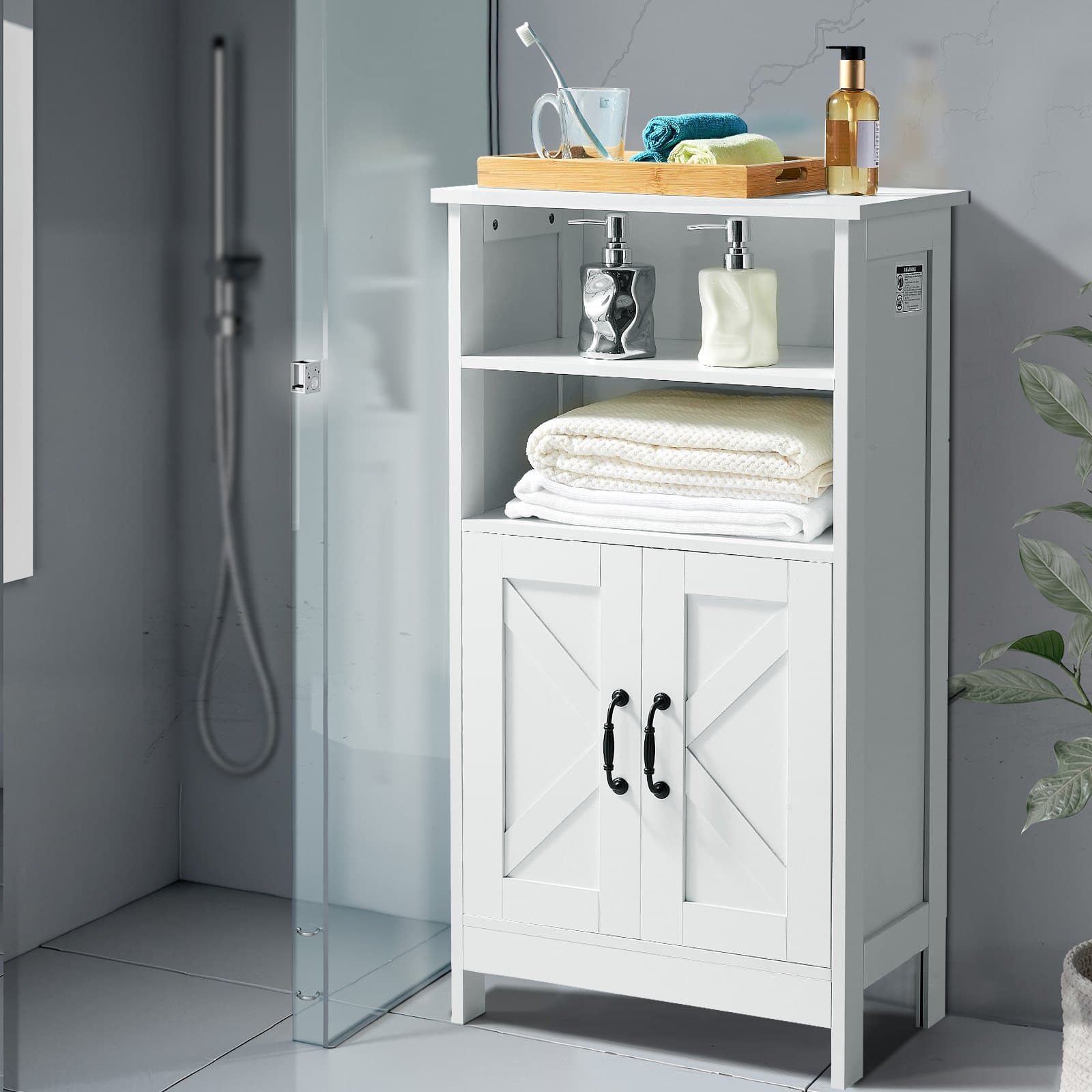 Szafka łazienkowa, 4-poziomowa, drewniana, organizer do przechowywania z 2 drzwiami i regulowaną półką, nowoczesna, wolnostojąca szafka łazienkowa do kuchni/salonu/przedpokoju, biała