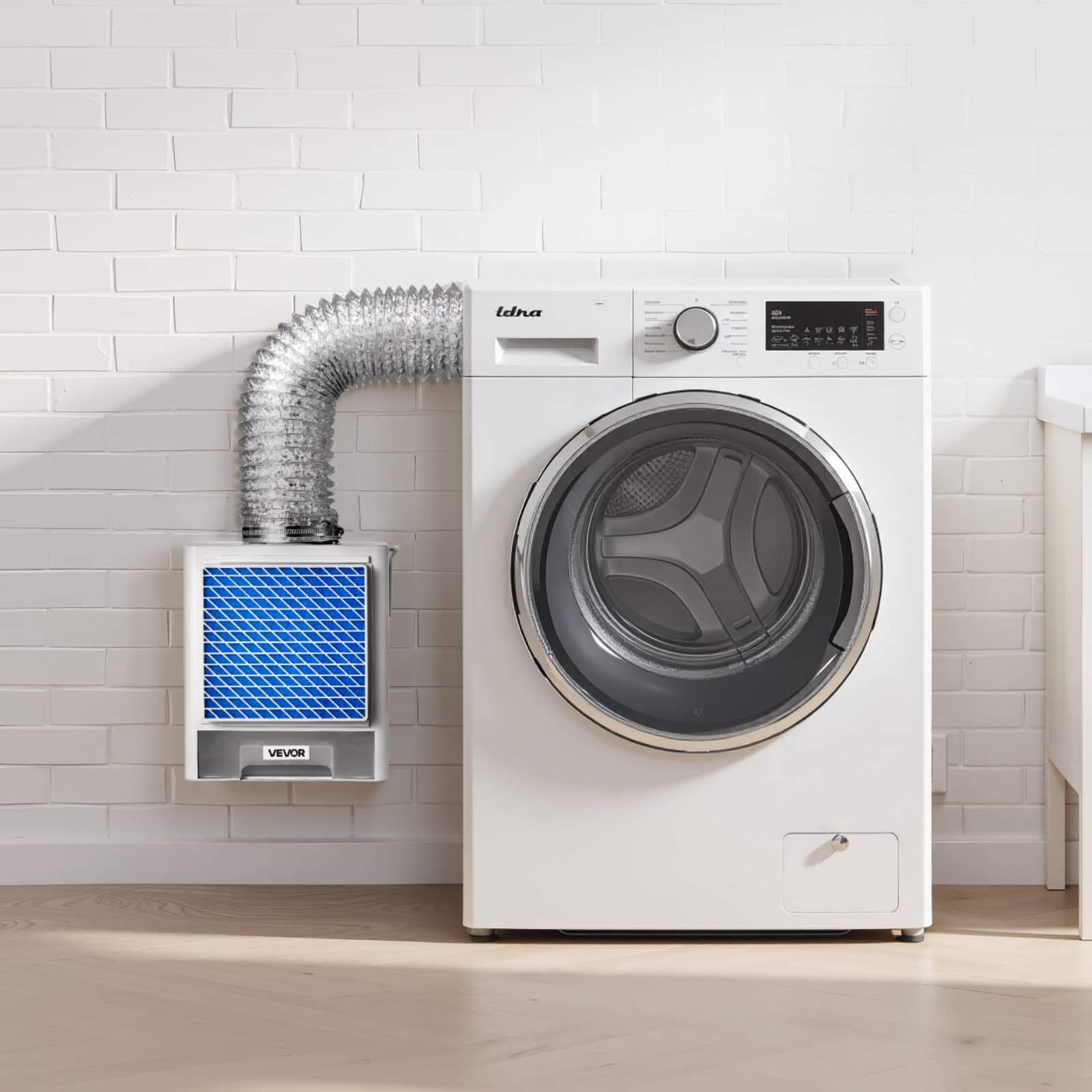 Zestaw wentylacyjny do suszarki 3 w 1 do użytku wewnętrznego, wykonany z wysokiej jakości materiału ABS, z szufladą na wodę, pasuje do otworu wylotowego o średnicy 99 mm, okap z inteligentnym przypomnieniem o przegrzaniu i 4 wkładami oczyszczającymi, do elektrycznych suszarek do ubrań