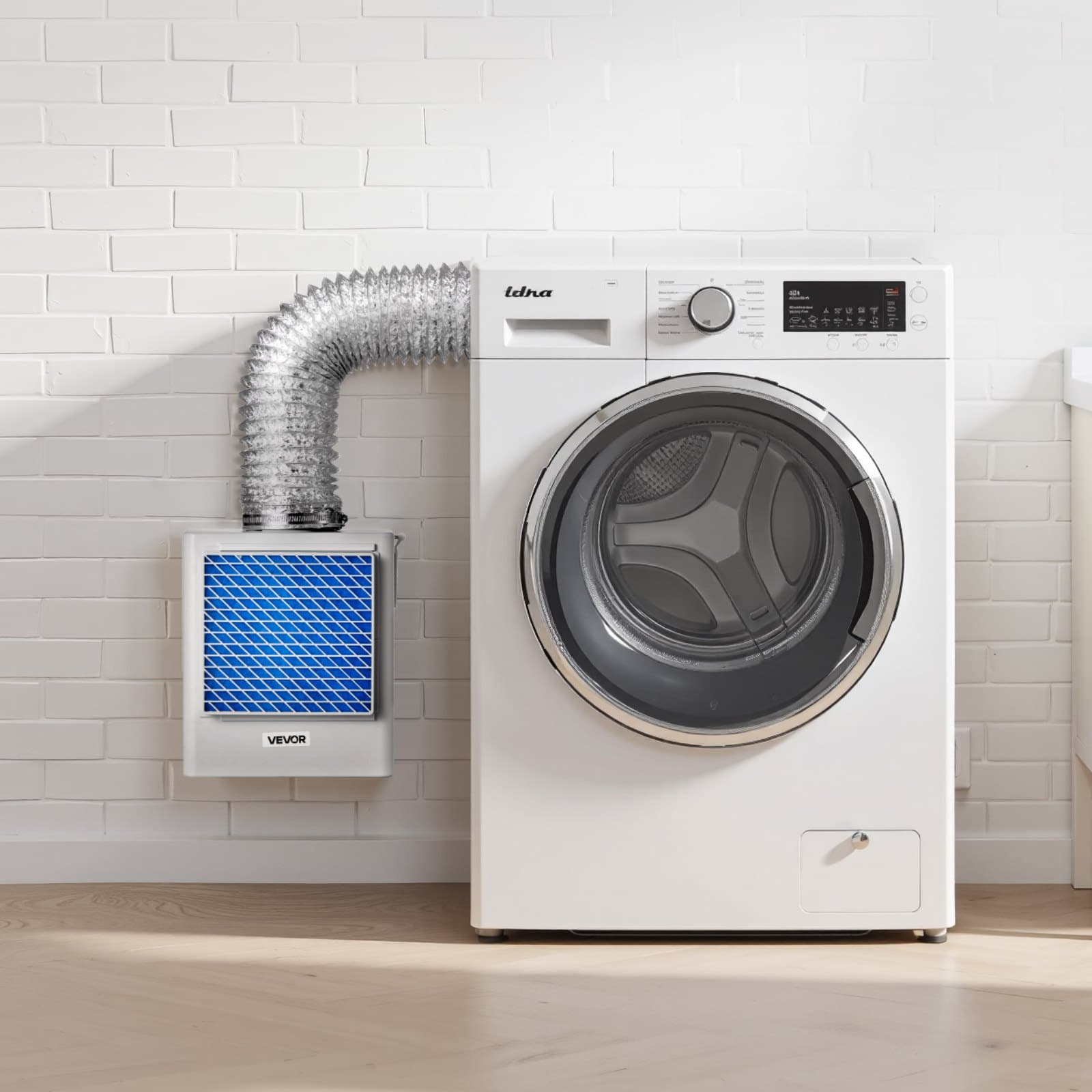 Zestaw wentylacyjny do suszarki 3 w 1 do użytku wewnątrz pomieszczeń, wysokiej jakości materiał ABS, pasuje do portu wydechowego o średnicy 99 mm, inteligentny okap z przypomnieniem o przegrzaniu i łatwo zdejmowana nasadka z siatki oraz wielowarstwowe oczyszczanie z 4 wymiennymi wkładkami