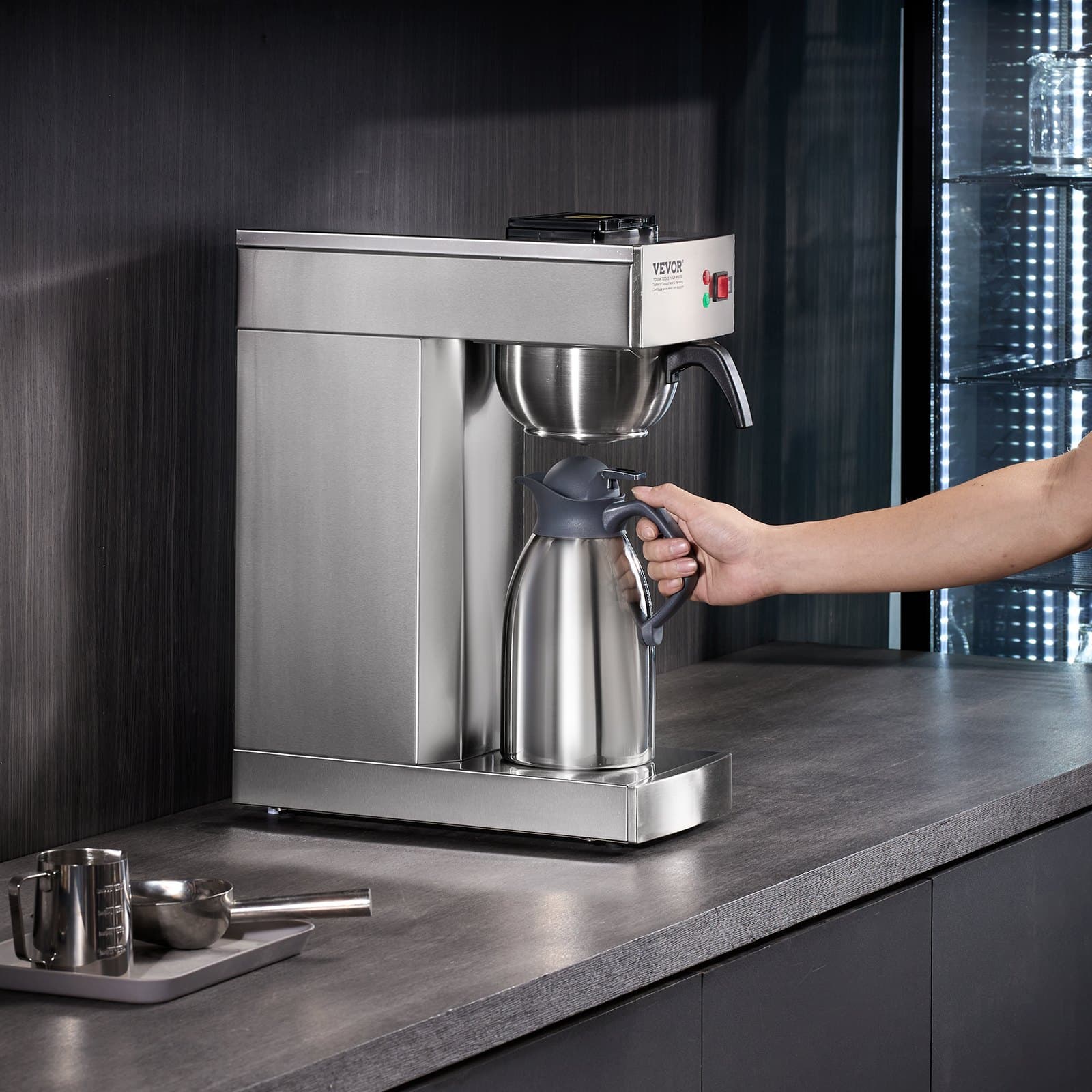 Ekspres przelewowy do kawy na 12 filiżanek, ekspres do kawy z dzbankiem termicznym do utrzymywania ciepła lub zimna, stal nierdzewna do parzenia kawy metodą pour-over do restauracji, biura, kawiarni