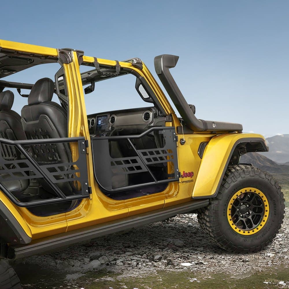 Drzwi rurowe Jeep, 4-drzwiowe, rurowe drzwi Jeep w stylu myśliwskim z lusterkami wstecznymi z certyfikatem DOT, drzwi Jeep z gumowymi podkładkami i hartowaną rurą stalową, pasujące do Jeepa Wranglera JK z lat 2007–2018