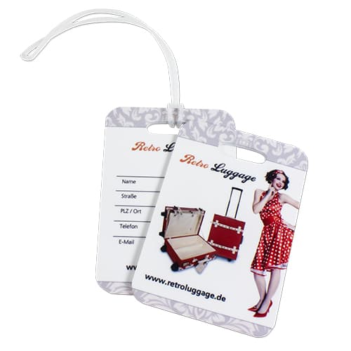 Etykieta bagażowa UNISUB, rozmiar 70 x 100 mm, zadruk obustronny, kolor biały błyszczący, 50 szt./karton