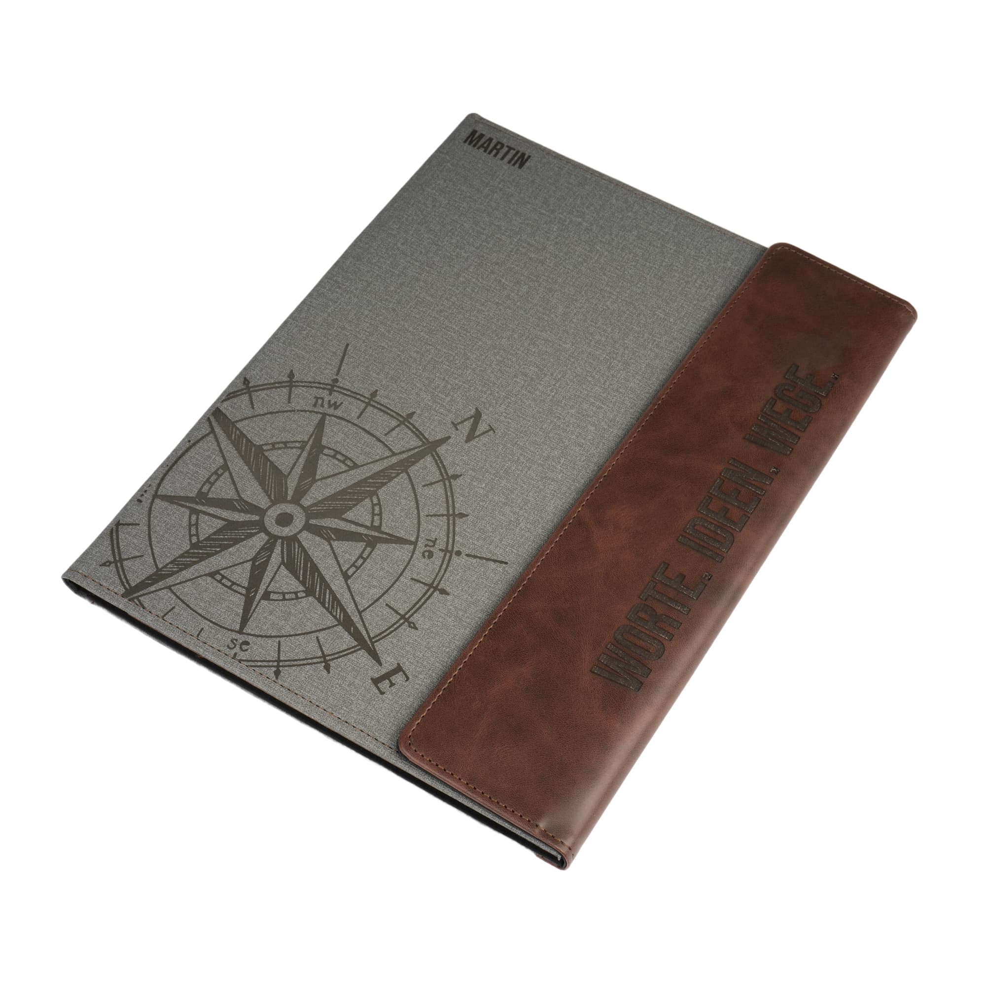 Teczka na dokumenty laserowa A4 z klapką ze sztucznej skóry, w tym blok w linie, 240 x 305 mm, szaro-brązowy --> czarny, 20 szt./karton