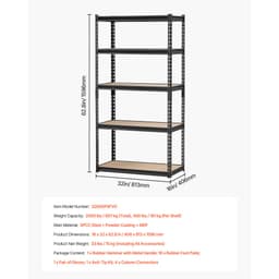 Półki magazynowe, 2000 funtów, 5-poziomowe regały garażowe, 16" gł. x 32" szer. x 62,8" wys. Regulowane metalowe półki do garażu, regał narzędziowy, idealny do kuchni, magazynu, piwnicy, czarny - miniatura 11