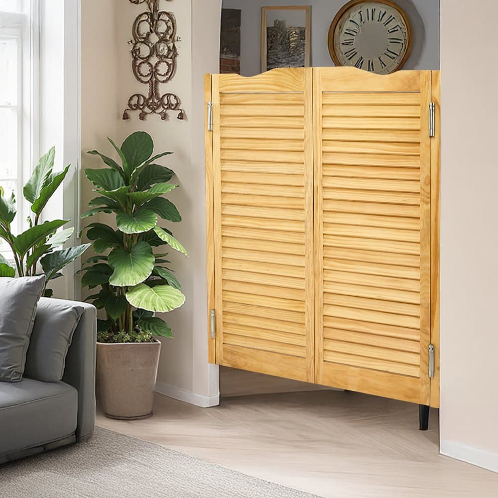 Drzwi wahadłowe do kawiarni, drzwi wewnętrzne do salonu z łukowym górnym dachem, 91,4 x 106,7 cm, dwustronne, wykonane z drewna sosnowego, z zawiasami i okuciami, łatwe w montażu, do korytarza, kuchni, baru, pubu, kolor logu