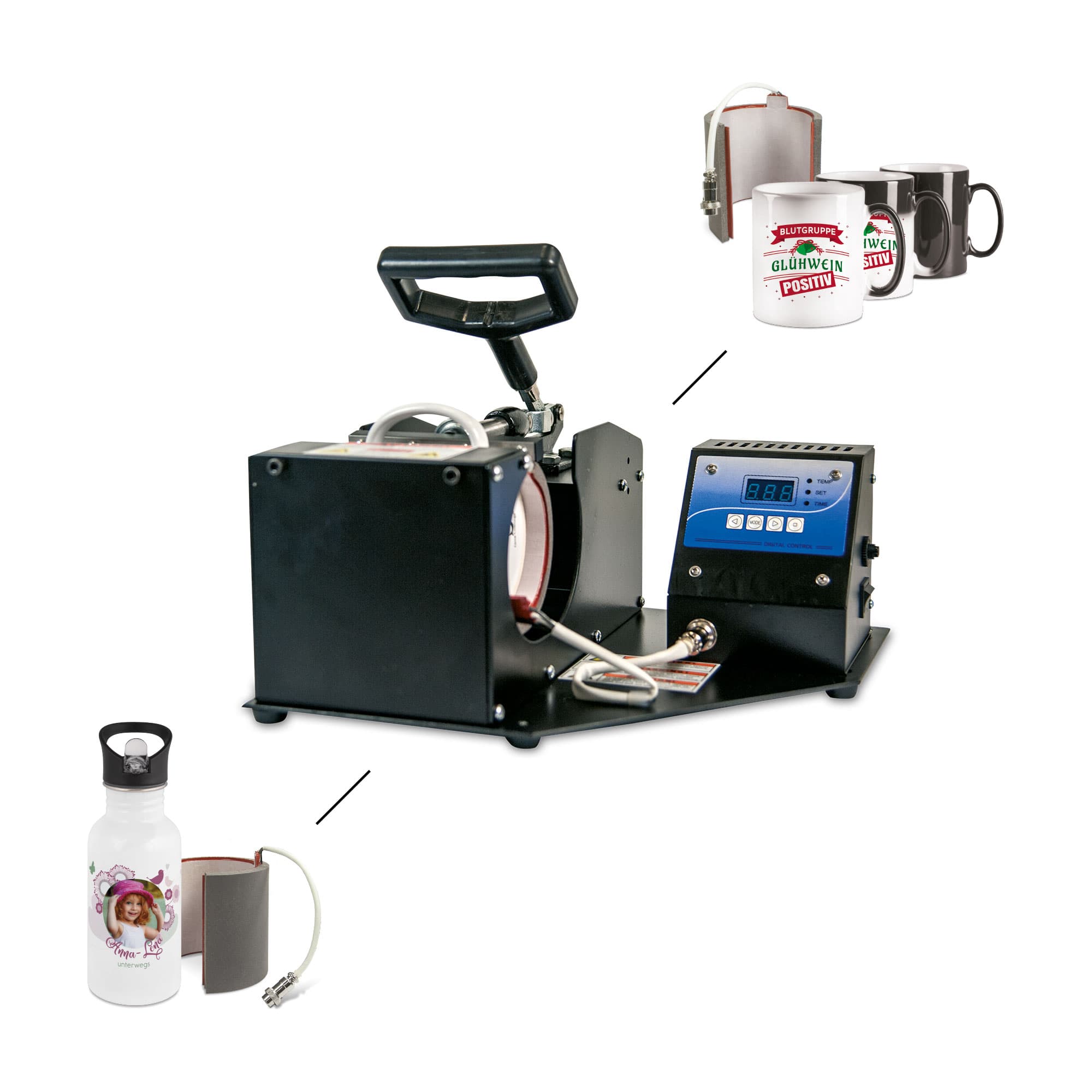 Prasa do kubków MPR-1, z 2 elementami grzejnymi Ø 72 mm i Ø 80 mm