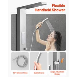 System prysznicowy z panelem prysznicowym i deszczownicą, kolumna prysznicowa ze szczotkowanej stali nierdzewnej o średnicy 53 cali, bateria 3-funkcyjna, system masażu deszczownicą o wysokim ciśnieniu montowany na ścianie, z dużym strumieniem wody, ręczny - miniatura 10