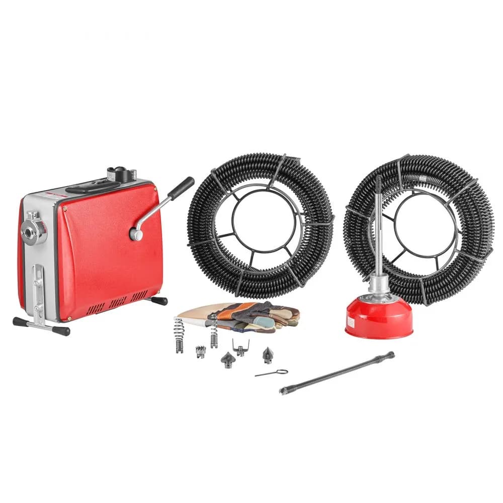 Maszyna do czyszczenia rur, 500 W, 1400 obr./min, elektryczna maszyna do czyszczenia rur, wąż kanalizacyjny ze sprężyną stalową o długości 40 m x 16 mm, 5 m x 9,5 mm i 0,4 m x 12 mm oraz 6 nożycami, pasuje do rur o średnicy 50–110 mm