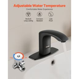 Bezdotykowa bateria umywalkowa do łazienki, automatyczna bateria toaletowa z czujnikiem ruchu i pokrywką otworu, zasilana bateryjnie, regulowana temperatura do rur 9,5 mm, komercyjna toaleta, matowa czerń - miniatura 8