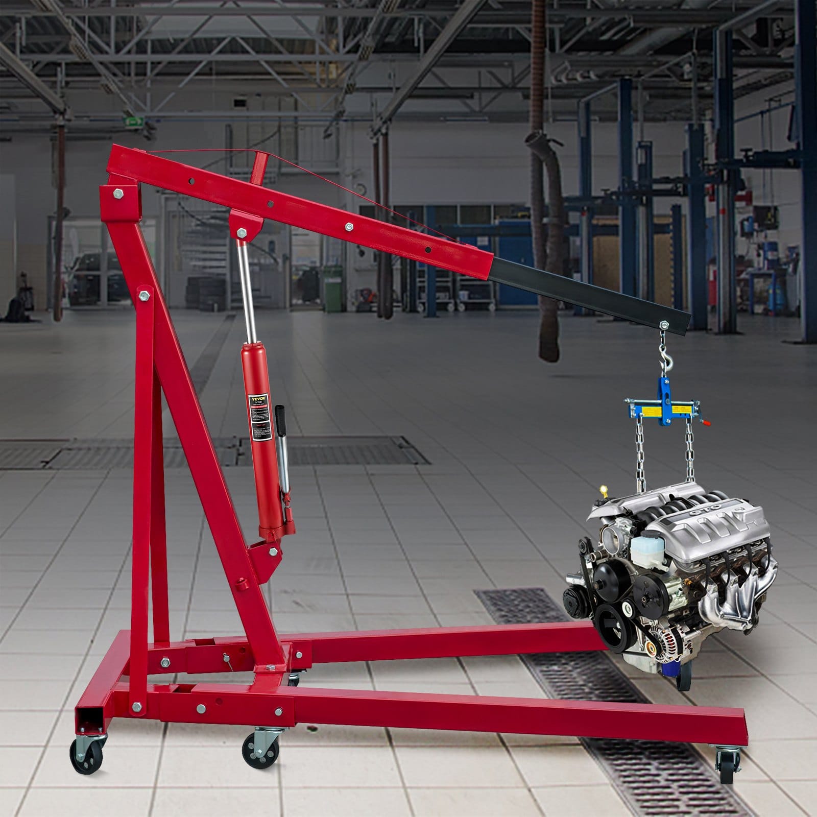 Podnośnik hydrauliczny z długim ramieniem, udźwig 3 tony/6600 funtów, z pojedynczą pompą tłokową i podstawą widełkową, ręczny podnośnik koszowy z uchwytem, do dźwigów garażowych/warsztatowych, podnośnik silnikowy, czerwony
