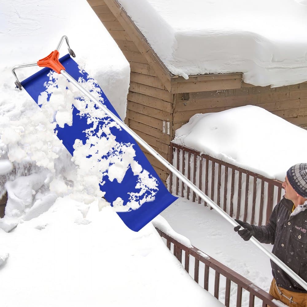 Zgarniacz do śniegu z dachu, 27 cm aluminiowy, 1,25-5,24 m, regulowany, z kołami i suwakiem, lekkie narzędzie do usuwania śniegu z dachu domu, liści i gruzu