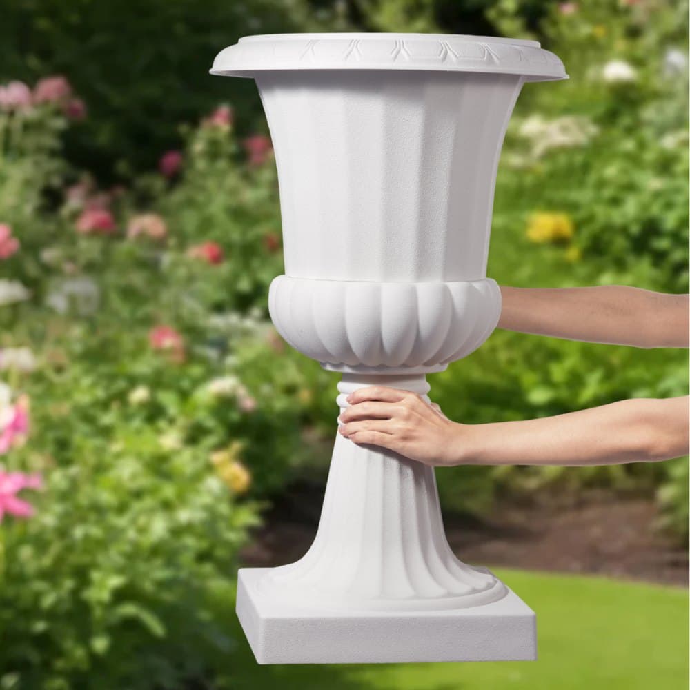 Plastikowe doniczki w kształcie urny, 40 x 67 cm, 2 sztuki, białe, klasyczne doniczki na werandę, wazony do użytku wewnątrz i na zewnątrz, na wesele, imprezę, wydarzenie, do domu, na scenę, do ogrodu, na balkon, do dekoracji patio