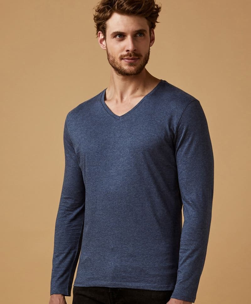 Promodoro | 1460 - Męski T-shirt w serek z długim rękawem - X.O