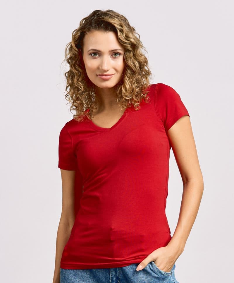 Promodoro | 3086 - Damski T-shirt Slim Fit z dekoltem w serek